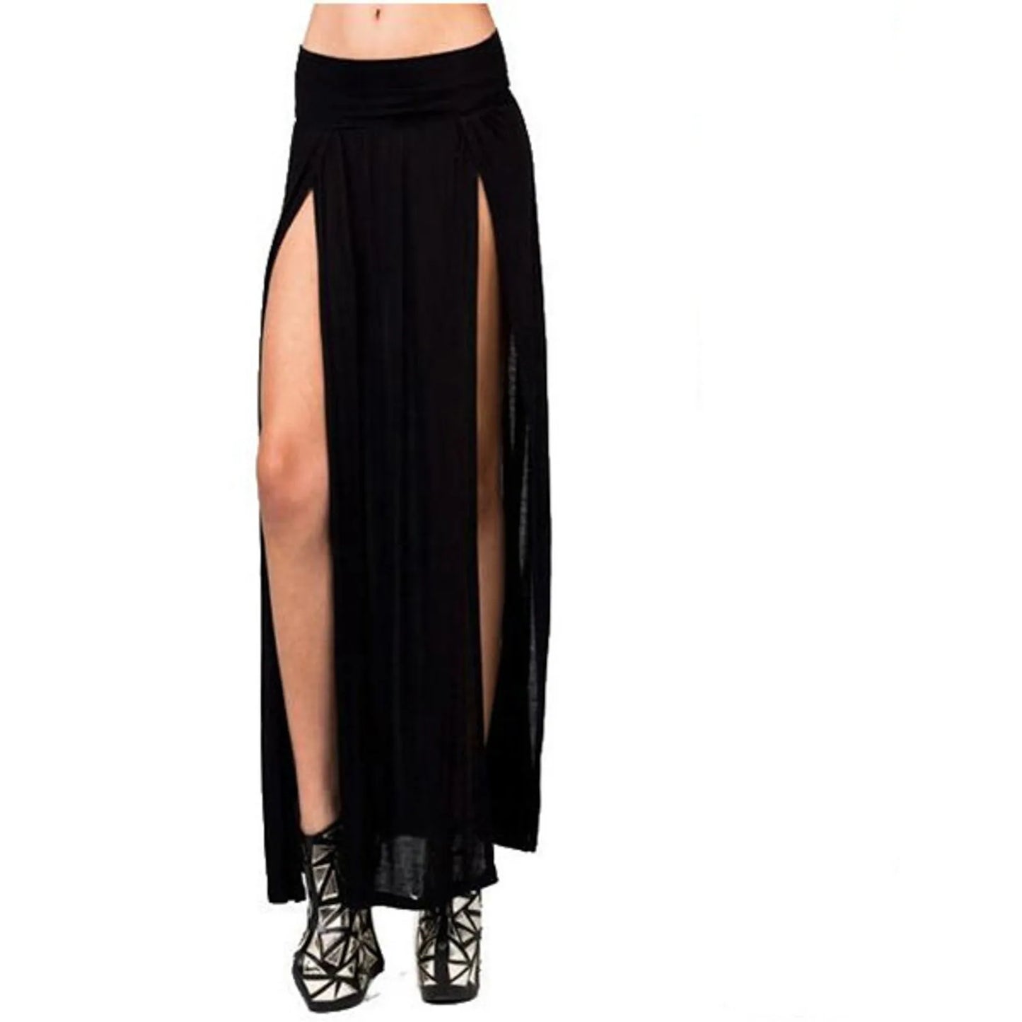 Sexy High Slit Long Skirts for Women Summer Casual Double Side Slit Beach Skirt Solid Color High Waist A-line Faldas