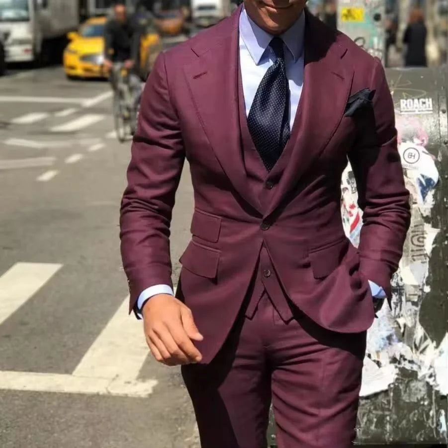 Traje de boda elegante, esmoquin de novio entallado, 3 piezas, económico, formal (chaqueta, chaleco y pantalones)