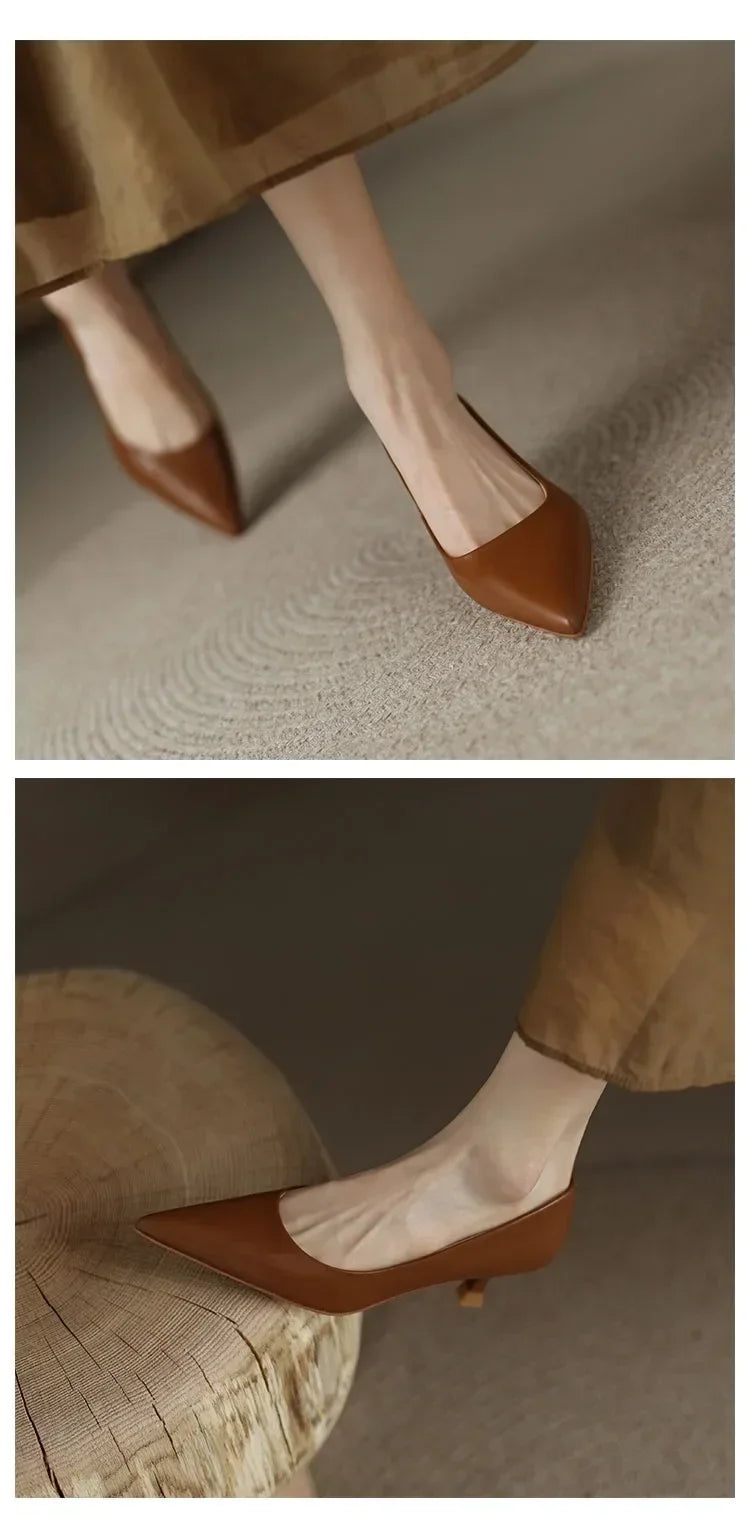 Zapatos de tacón alto de lujo para mujer, sandalias de tacón medio de aguja, para fiesta y oficina, elegantes, marrones, con tacón pequeño, sexis, 2019