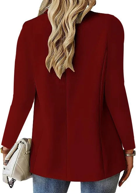 Blazer casual feminino da moda 2024 primavera outono novo cor sólida gola virada para baixo manga comprida casaco elegante para escritório