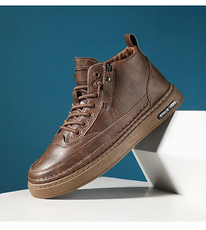 Botas masculinas de inverno, sapatos de couro de cano alto da moda, sapatos de algodão, botas de cano curto da moda, sapatos casuais para negócios e atividades ao ar livre, tênis masculinos novos