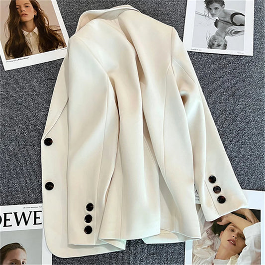 Jaqueta feminina nova na moda coreana, terno pequeno, blusa marrom, casaco, roupas soltas, retas, temperamento fino, blazer para mulheres chique