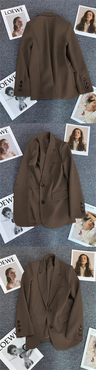 Jaqueta feminina nova na moda coreana, terno pequeno, blusa marrom, casaco, roupas soltas, retas, temperamento fino, blazer para mulheres chique