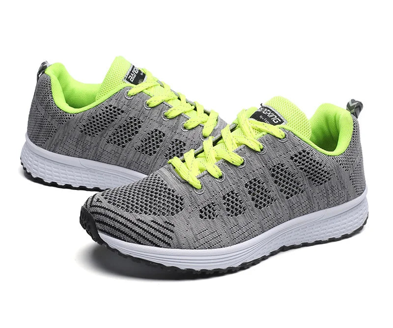 Zapatos casuales de mujer, zapatillas planas de malla transpirables a la moda para caminar, zapatillas de deporte para mujer 2021, zapatos vulcanizados para gimnasio, calzado blanco para mujer