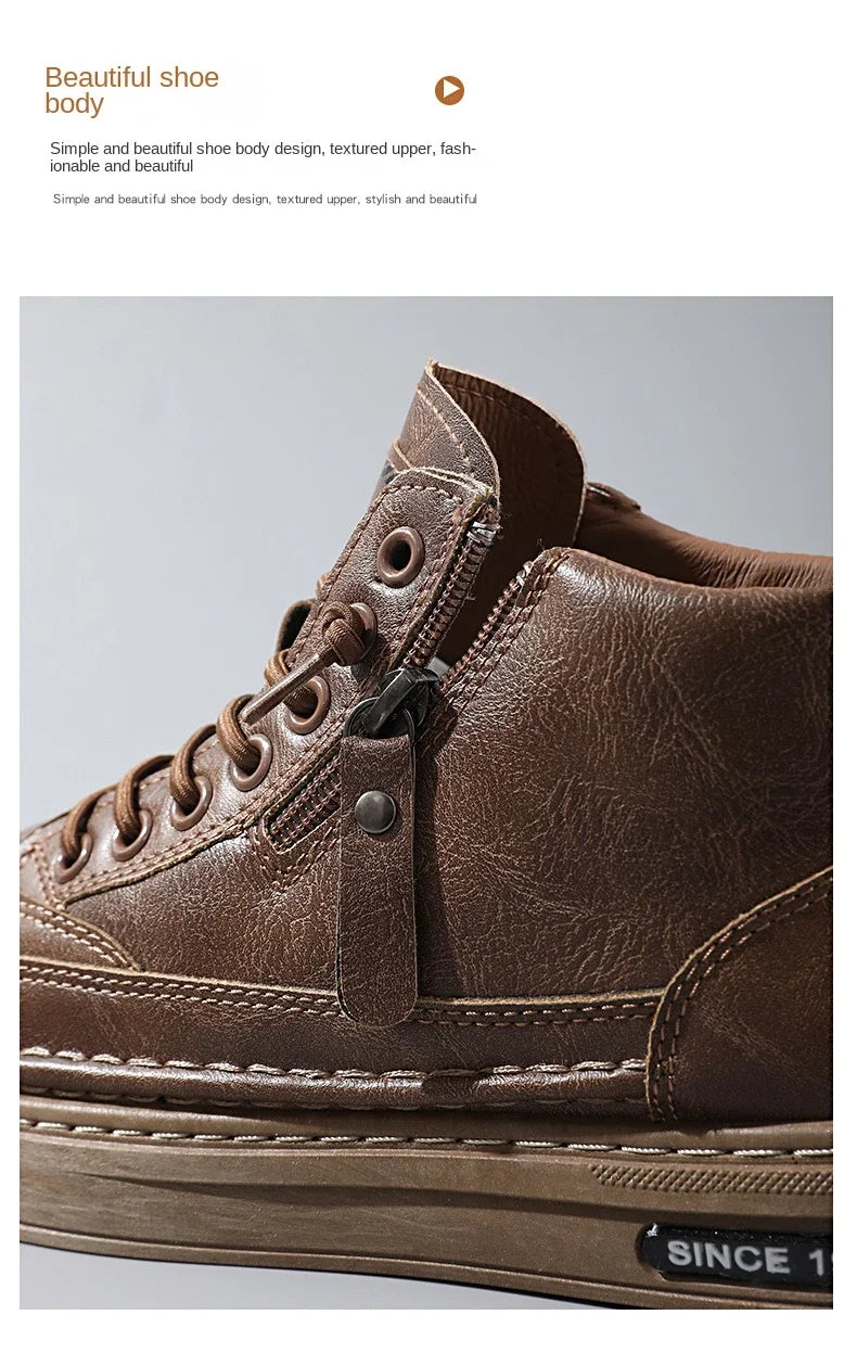Botas masculinas de inverno, sapatos de couro de cano alto da moda, sapatos de algodão, botas de cano curto da moda, sapatos casuais para negócios e atividades ao ar livre, tênis masculinos novos