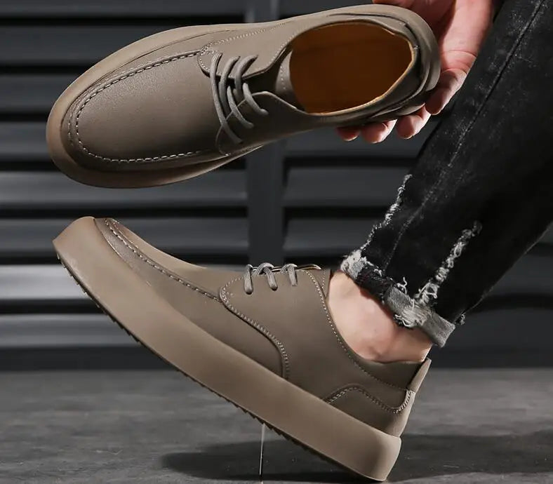Men's retro handmade leather casual lace-up shoes, non-slip sole, classic stitching, comfortable, slip-on, spring and summer, work