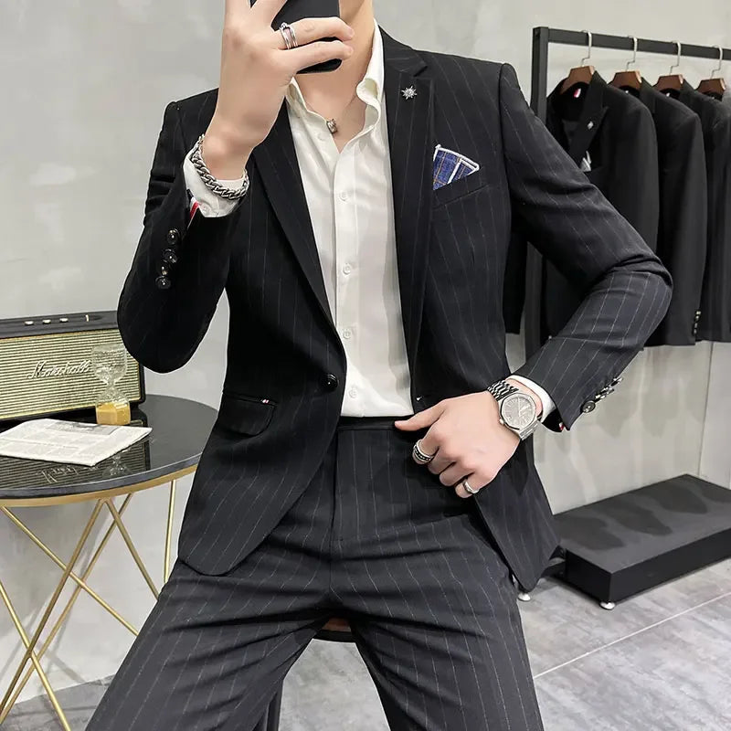 (Terno + Calças) Terno de Noivo de Duas Peças de Alta Qualidade, Casamento, Terno de Alta Qualidade, Negócios, Casual, Banquete, Tudo, Traje Homme De Luxe