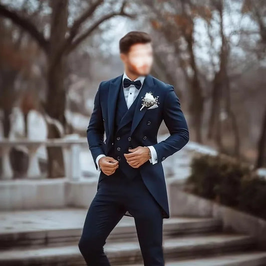 Men's 3-piece suit, elegant high-neck lapel tailcoat, elegant party, wedding, groom, prom (jacket+vest+pants)