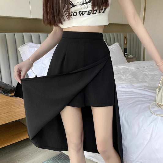 2023 New High Waist Hip Irregular Slit Black Skirt for Women Summer Mid-Length A-line Harajuku Vintage Women's Clothing