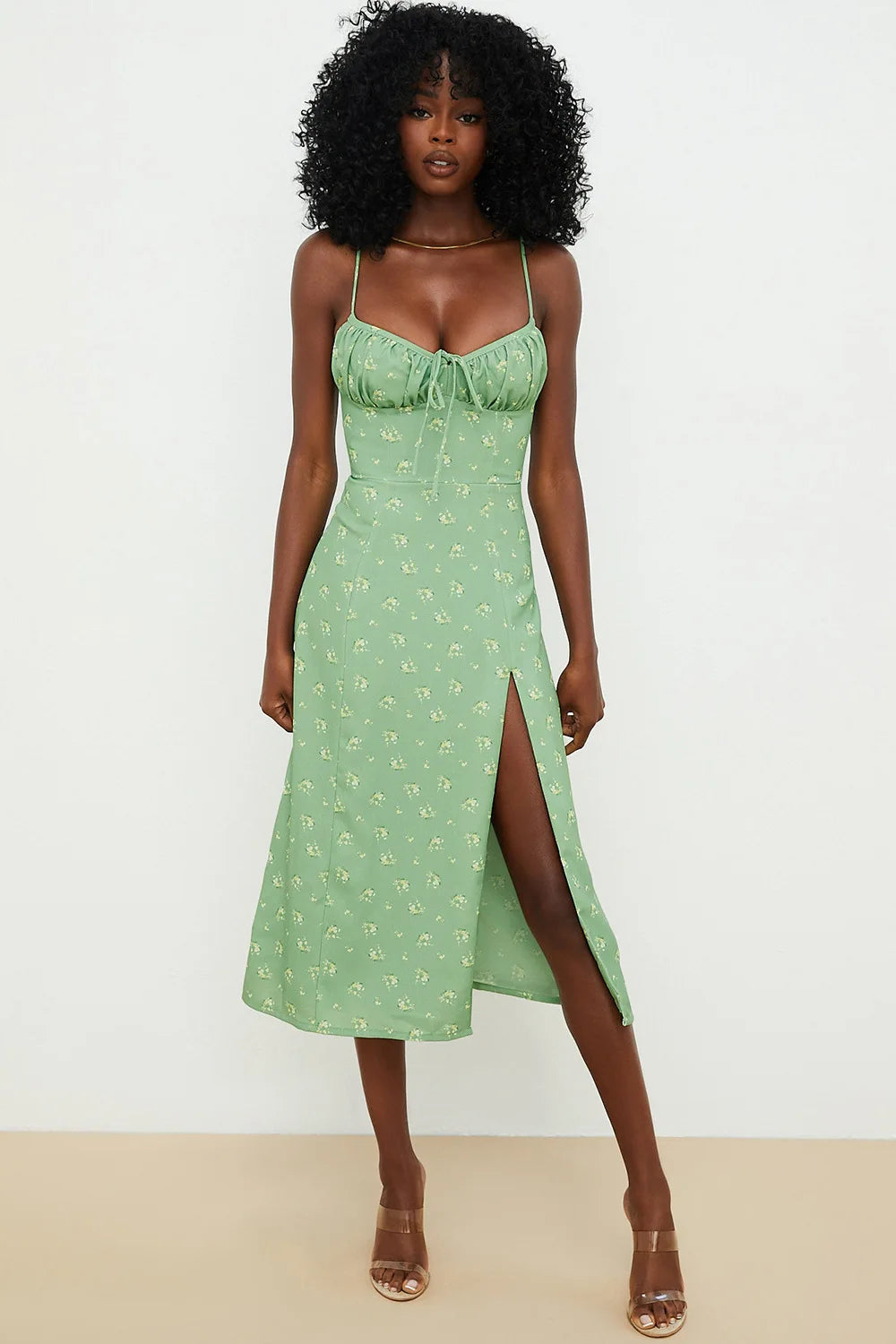 Vestido largo ajustado con estampado floral elegante para mujer, ropa de calle para vacaciones en la playa, verano 2024, artículos al por mayor para negocios.