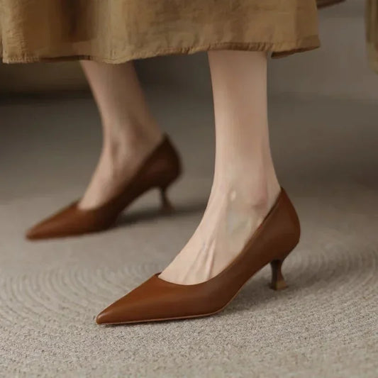 Luxury High Heel Shoes For Women Mid Heel Stiletto High Sandal Party Office 2019 Elegant Brown Small Heel Sexy