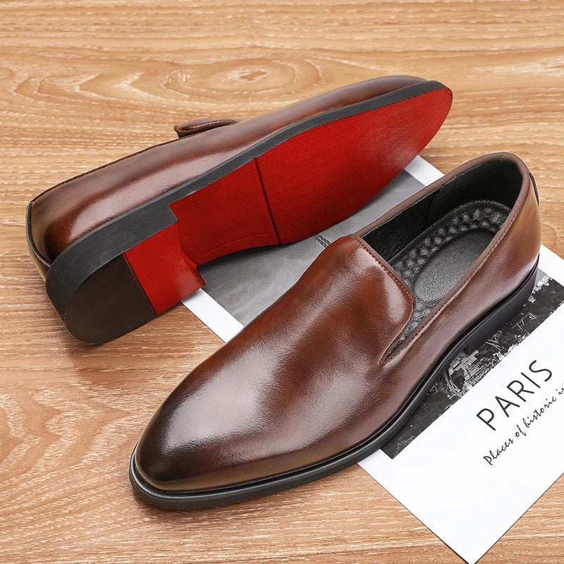Zapatos formales de cuero sin cordones para hombre, mocasines casuales, zapatos de boda negros, elegantes zapatos Oxford de punta puntiaguda para oficina