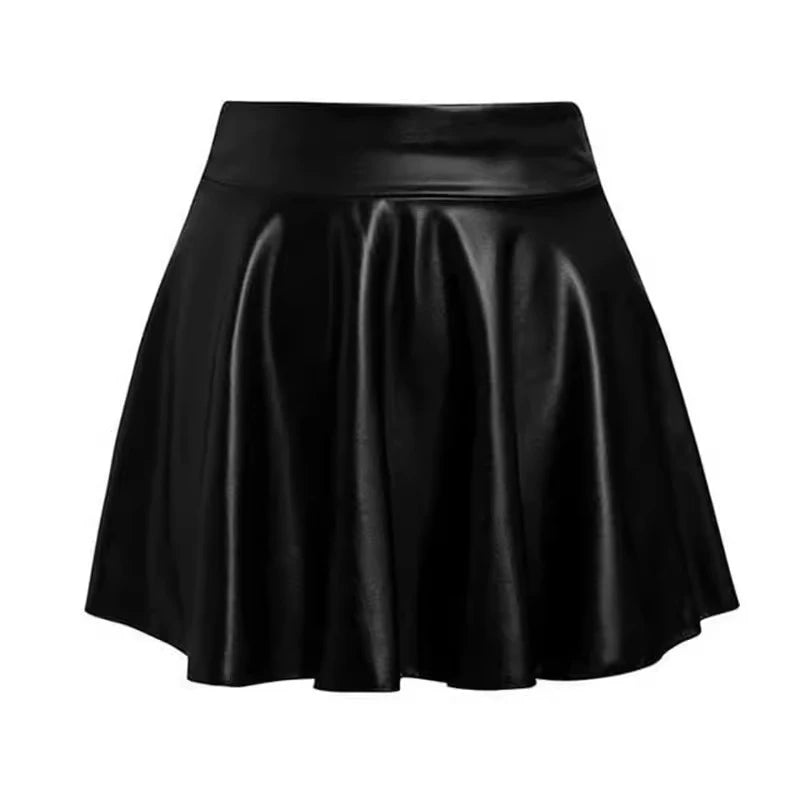 Women's Multi-Purpose Stretchy Short Mini Skirt, Faux Leather Skirt, High Waist Skater Skirt, Work, Nightclub 