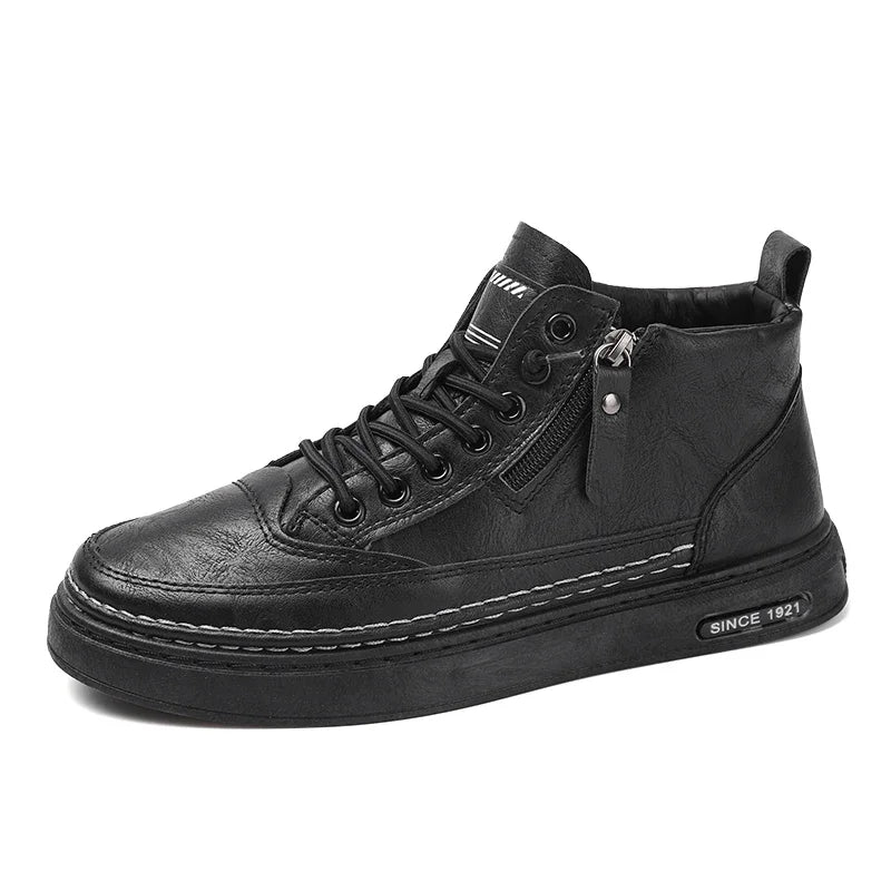 Botas masculinas de inverno, sapatos de couro de cano alto da moda, sapatos de algodão, botas de cano curto da moda, sapatos casuais para negócios e atividades ao ar livre, tênis masculinos novos