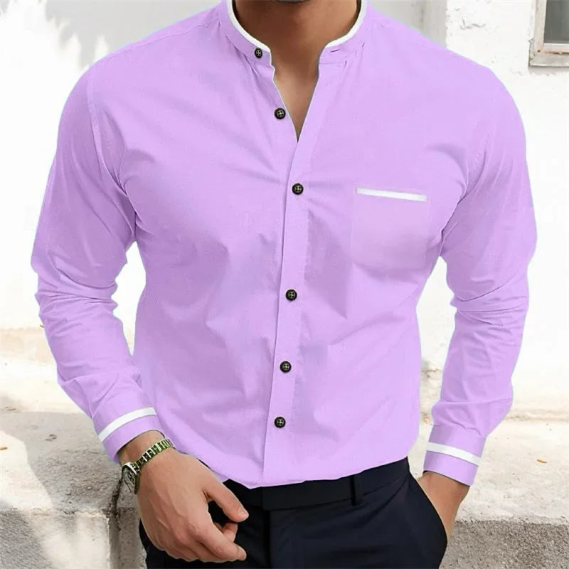 Camisa de manga larga para hombre, nueva, estilo informal, de negocios, de color sólido, con bolsillo de solapa, cómoda y de uso diario para hombre de Europa y América.