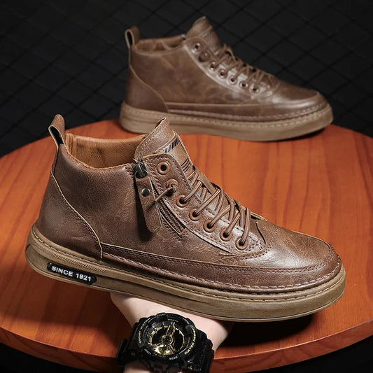 Botas masculinas de inverno, sapatos de couro de cano alto da moda, sapatos de algodão, botas de cano curto da moda, sapatos casuais para negócios e atividades ao ar livre, tênis masculinos novos