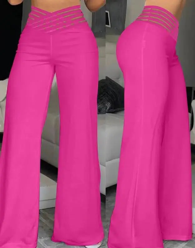 Calças femininas elegantes de cintura alta e pernas largas, primavera/outono, moda feminina, soltas, compridas, casuais, para escritório, sólidas, roupas femininas, novas calças