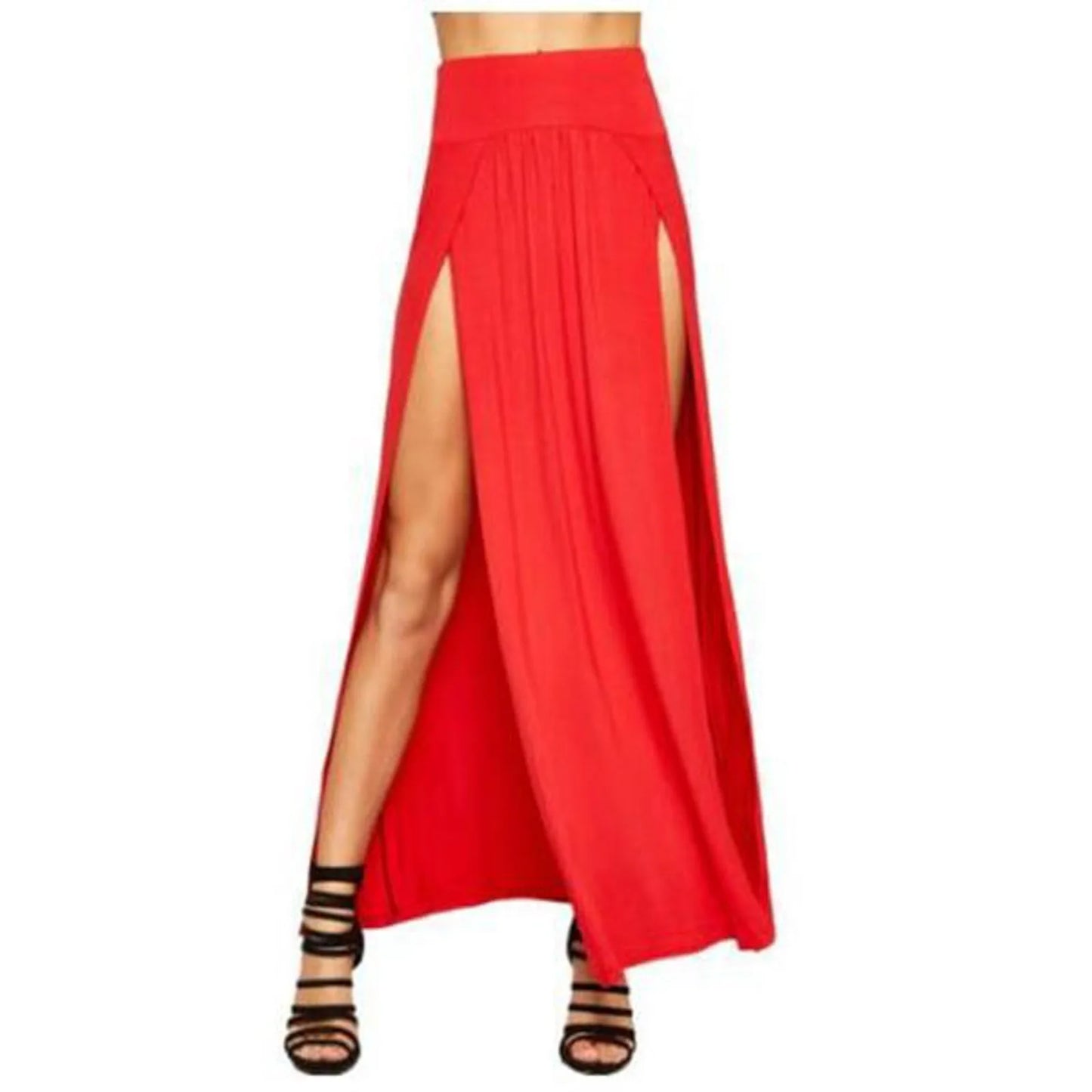 Sexy High Slit Long Skirts for Women Summer Casual Double Side Slit Beach Skirt Solid Color High Waist A-line Faldas