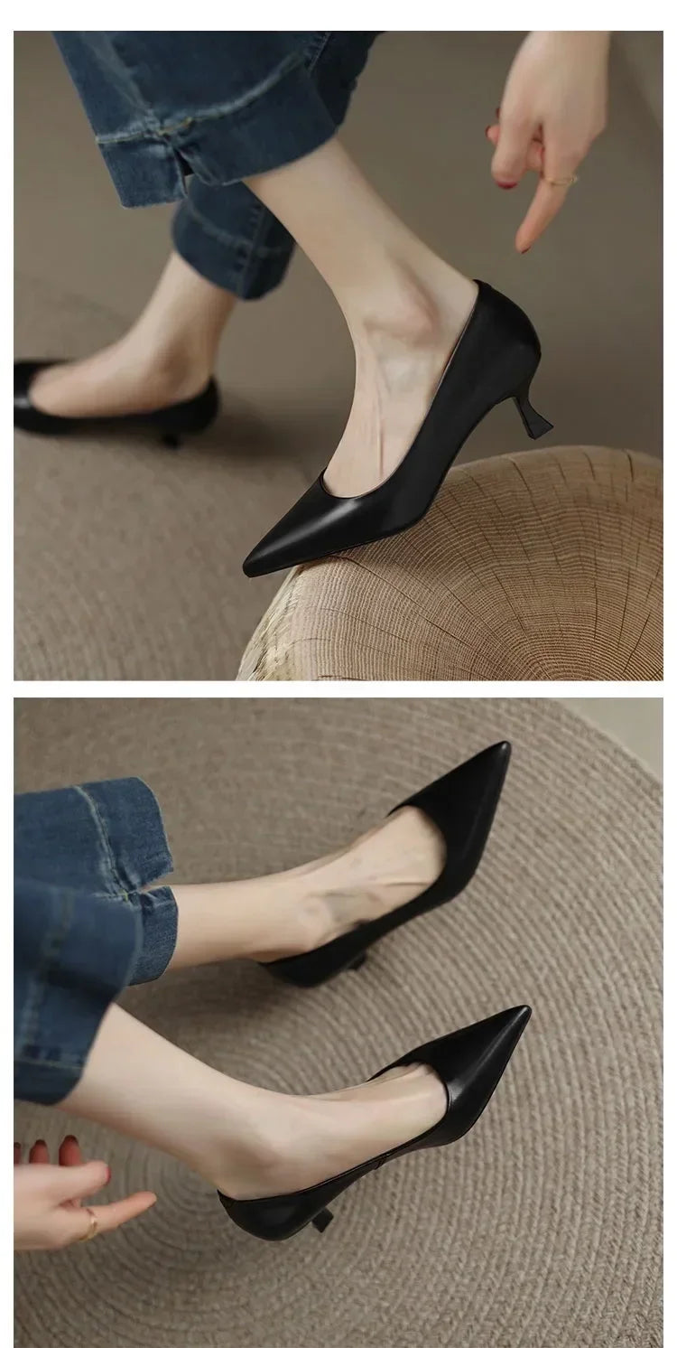 Zapatos de tacón alto de lujo para mujer, sandalias de tacón medio de aguja, para fiesta y oficina, elegantes, marrones, con tacón pequeño, sexis, 2019