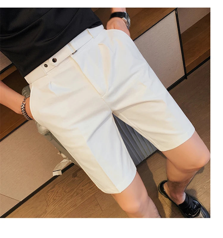Shorts de terno estilo britânico de verão em 4 cores 2023, masculino, Nápoles, casual, slim fit, calça curta, fashion, slim fit, cor sólida