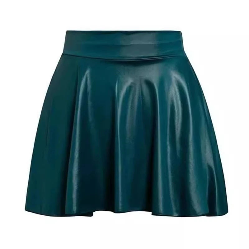 Women's Multi-Purpose Stretchy Short Mini Skirt, Faux Leather Skirt, High Waist Skater Skirt, Work, Nightclub 