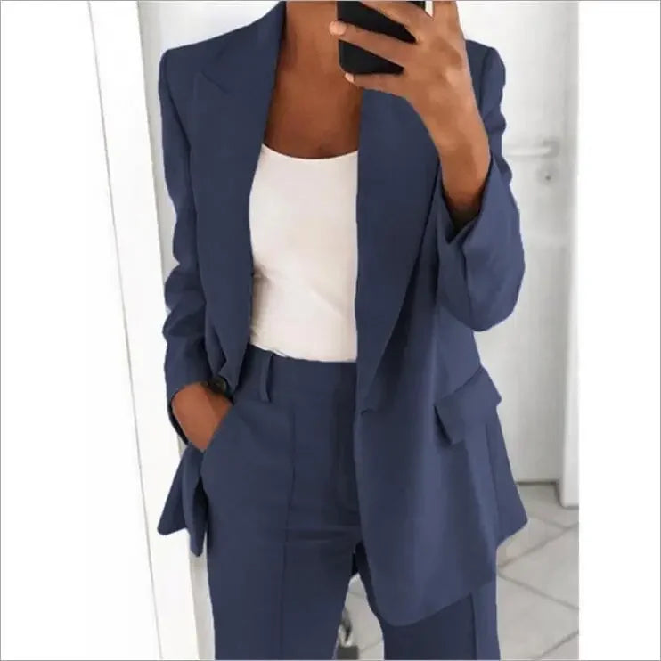 Blazer feminino casual de manga comprida, cor sólida, gola alta, temperamento simples, tamanho grande, 2025 S-5XL
