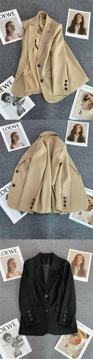 Jaqueta feminina nova na moda coreana, terno pequeno, blusa marrom, casaco, roupas soltas, retas, temperamento fino, blazer para mulheres chique