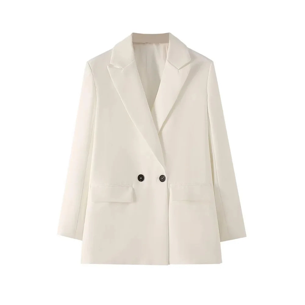 Blazer feminino chique de escritório TRZA, trespassado, vintage, casaco fashion, gola entalhada, manga comprida, agasalho feminino, tops estilosos