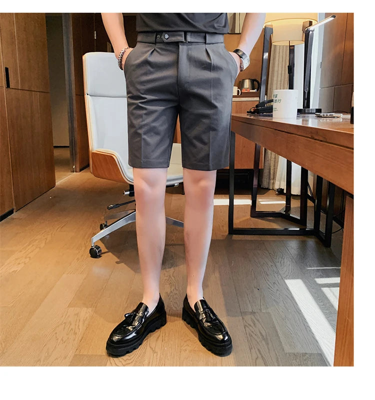 Shorts de terno estilo britânico de verão em 4 cores 2023, masculino, Nápoles, casual, slim fit, calça curta, fashion, slim fit, cor sólida