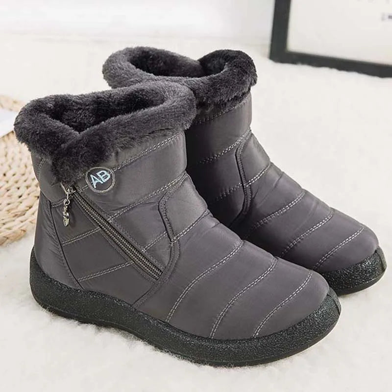 Botas de nieve para mujer, botas cómodas para mujer, zapatos impermeables para mujer, zapatos con cremallera, botas de invierno de piel suave para mujer, botas para mujer
