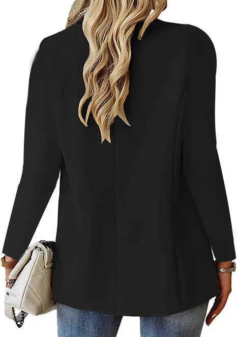 Blazer casual feminino da moda 2024 primavera outono novo cor sólida gola virada para baixo manga comprida casaco elegante para escritório