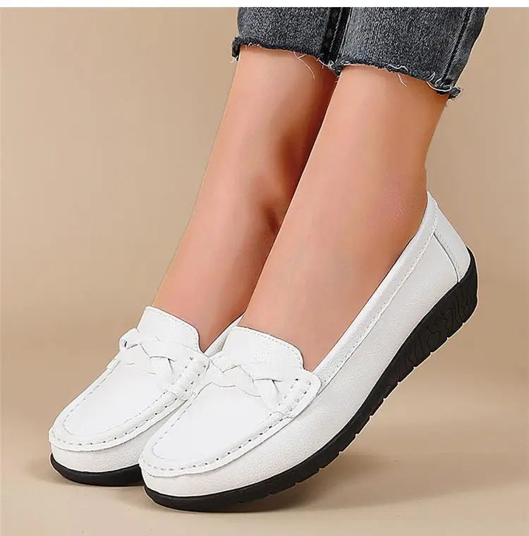 Zapatos planos de moda para mujer, mocasines transpirables para mujer, mocasines de piel auténtica para caminar, calzado para mujer