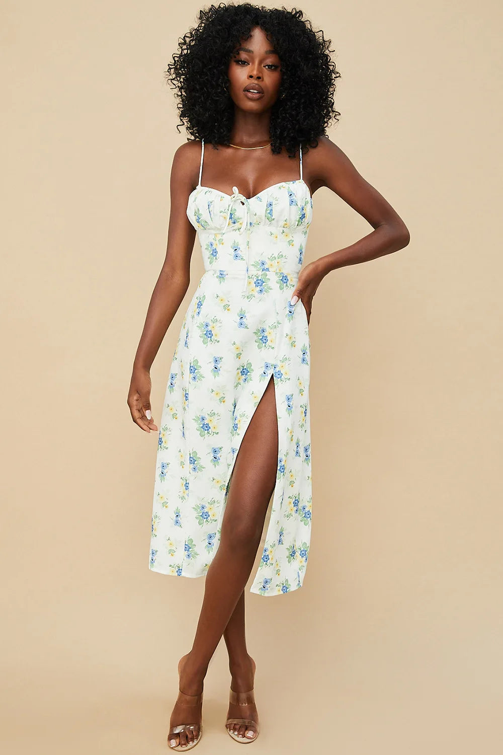 Vestido largo ajustado con estampado floral elegante para mujer, ropa de calle para vacaciones en la playa, verano 2024, artículos al por mayor para negocios.