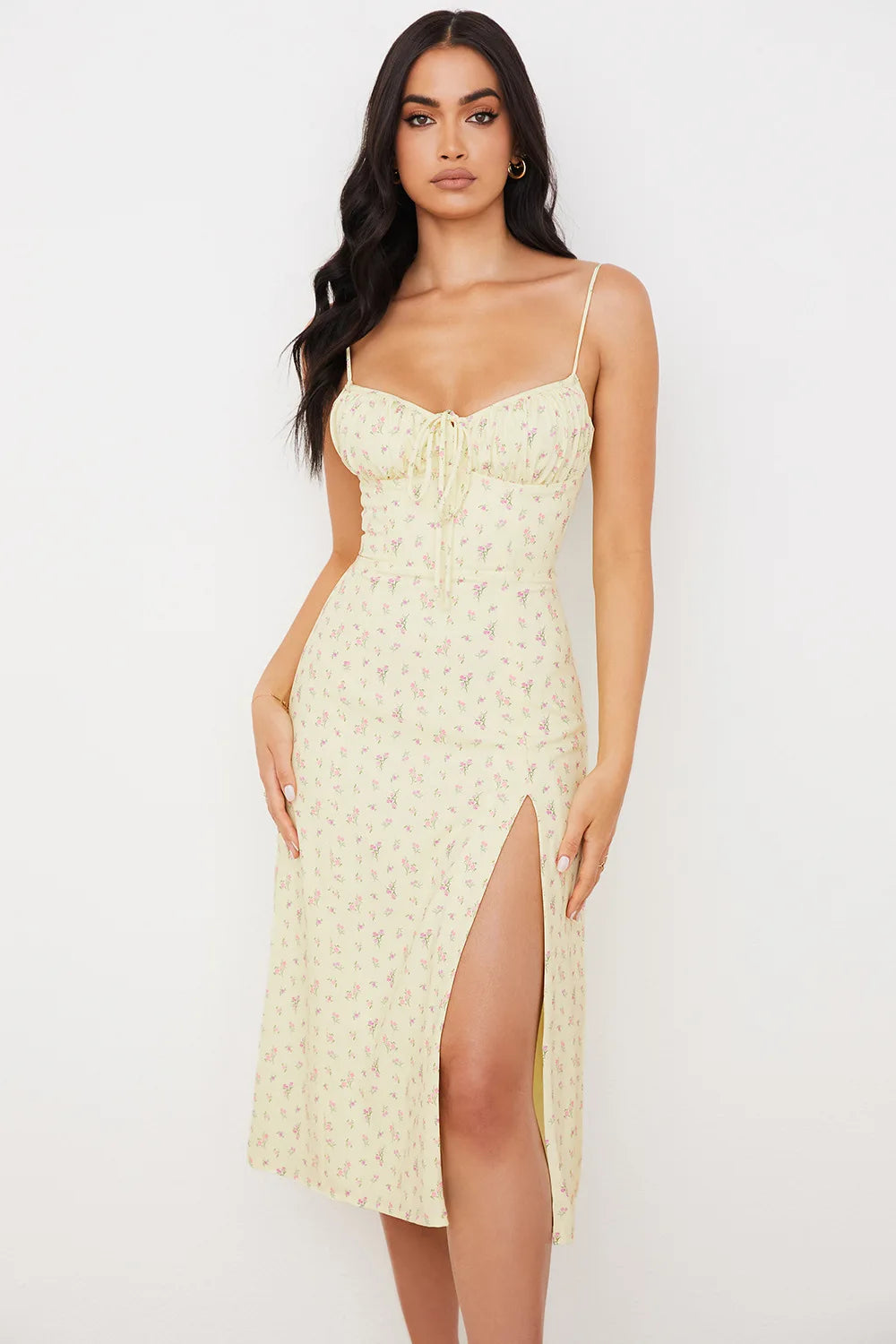 Vestido largo ajustado con estampado floral elegante para mujer, ropa de calle para vacaciones en la playa, verano 2024, artículos al por mayor para negocios.