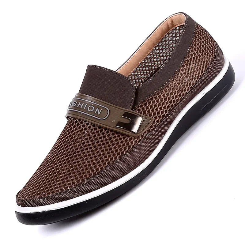 New Summer Breathable Mesh Men Shoes Lightweight Flat Casual Fashion Designer Men Loafers Beige
