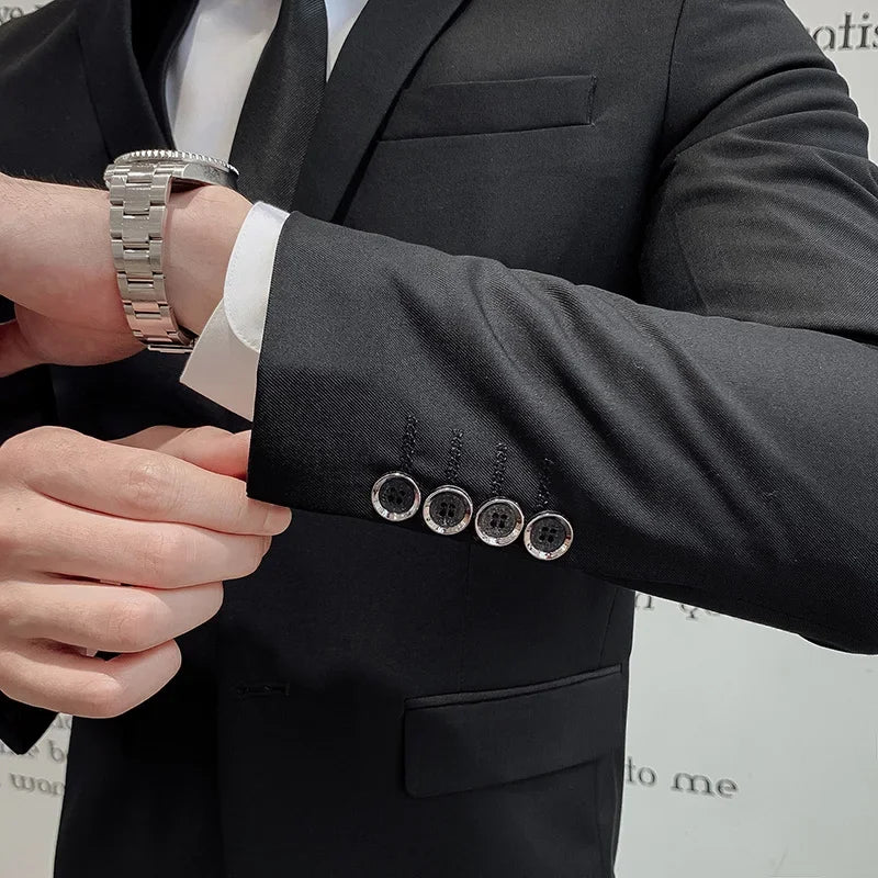 Terno (blazer + colete + calça) masculino, estilo executivo, slim, cor sólida, plus size, vestido justo, casamento, padrinho