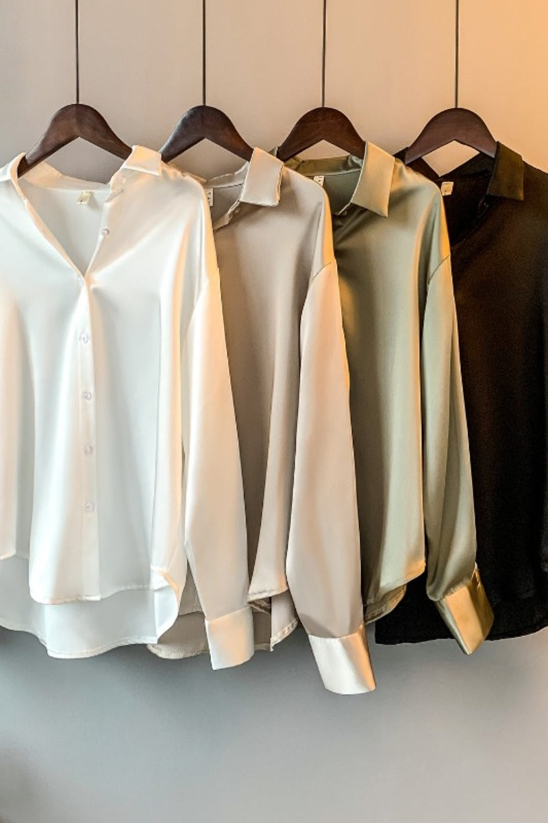 Blusa feminina de manga comprida para escritório, outono de 2023, sobrecamisa de cetim, roupa feminina elegante, estilo coreano, blusa de grife de luxo