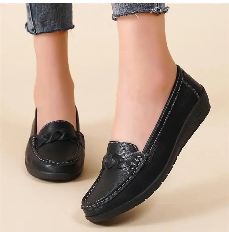 Zapatos planos de moda para mujer, mocasines transpirables para mujer, mocasines de piel auténtica para caminar, calzado para mujer