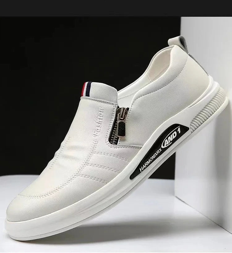 Zapatos casuales de piel sintética para hombre, mocasines de marca de moda, zapatillas de negocios con cremallera, mocasines cómodos, zapatillas deportivas para hombre