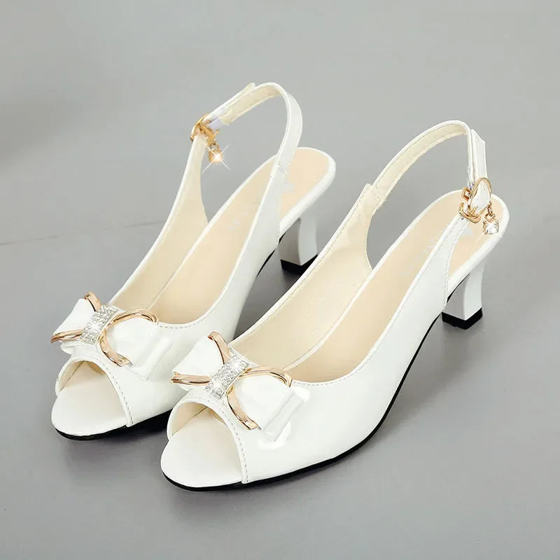 Zapatos de moda para mujer, tallas grandes, punta abierta, alta calidad, primavera, tacón cuadrado, zapatos informales de oficina CA126