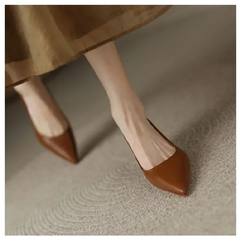 Zapatos de tacón alto de lujo para mujer, sandalias de tacón medio de aguja, para fiesta y oficina, elegantes, marrones, con tacón pequeño, sexis, 2019
