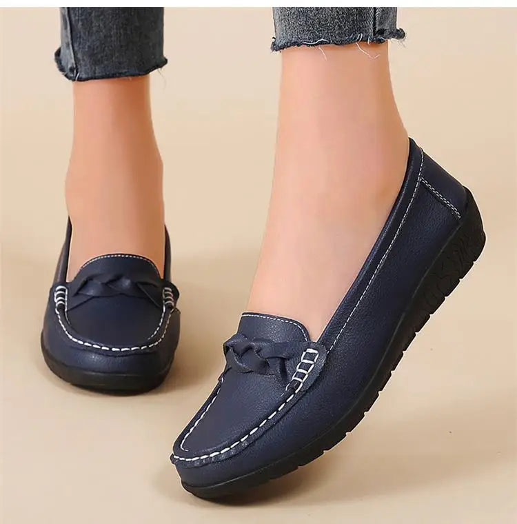 Zapatos planos de moda para mujer, mocasines transpirables para mujer, mocasines de piel auténtica para caminar, calzado para mujer