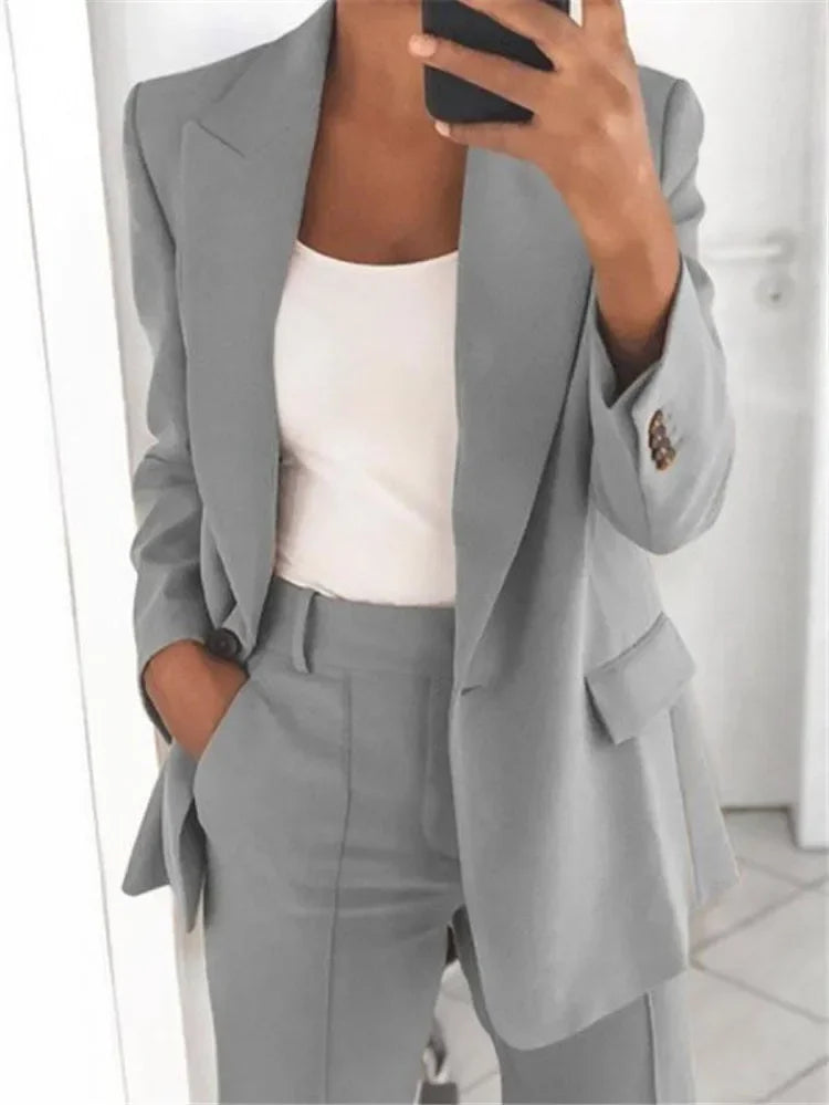Blazer feminino casual de manga comprida, cor sólida, gola alta, temperamento simples, tamanho grande, 2025 S-5XL