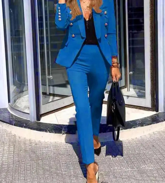 Conjunto casual de blazers com frente aberta, calça lápis vermelha, conjunto de manga comprida, jaqueta blazer para escritório, duas peças, traje feminino para escritório