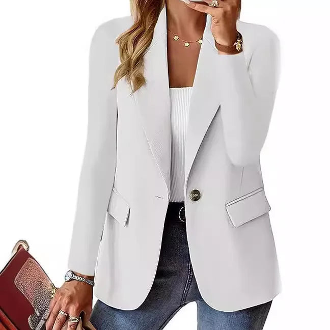 Blazer casual feminino da moda 2024 primavera outono novo cor sólida gola virada para baixo manga comprida casaco elegante para escritório