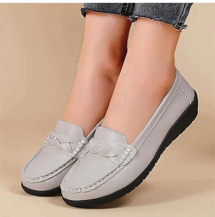 Zapatos planos de moda para mujer, mocasines transpirables para mujer, mocasines de piel auténtica para caminar, calzado para mujer