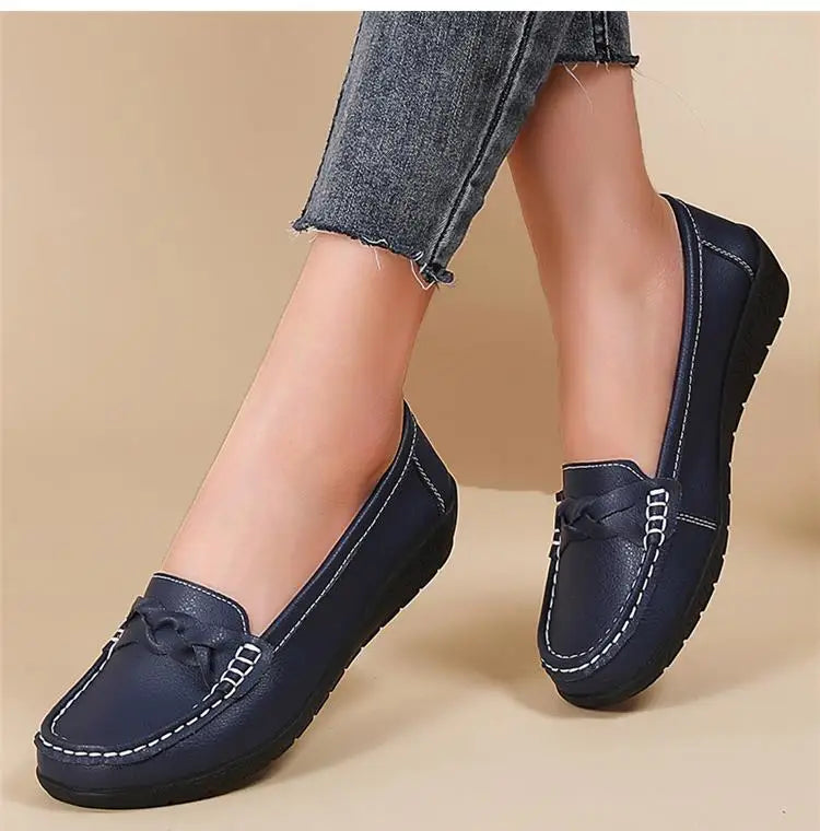 Zapatos planos de moda para mujer, mocasines transpirables para mujer, mocasines de piel auténtica para caminar, calzado para mujer