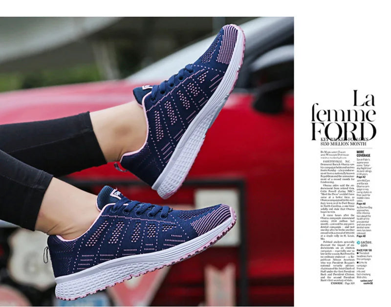 Zapatos casuales de mujer, zapatillas planas de malla transpirables a la moda para caminar, zapatillas de deporte para mujer 2021, zapatos vulcanizados para gimnasio, calzado blanco para mujer