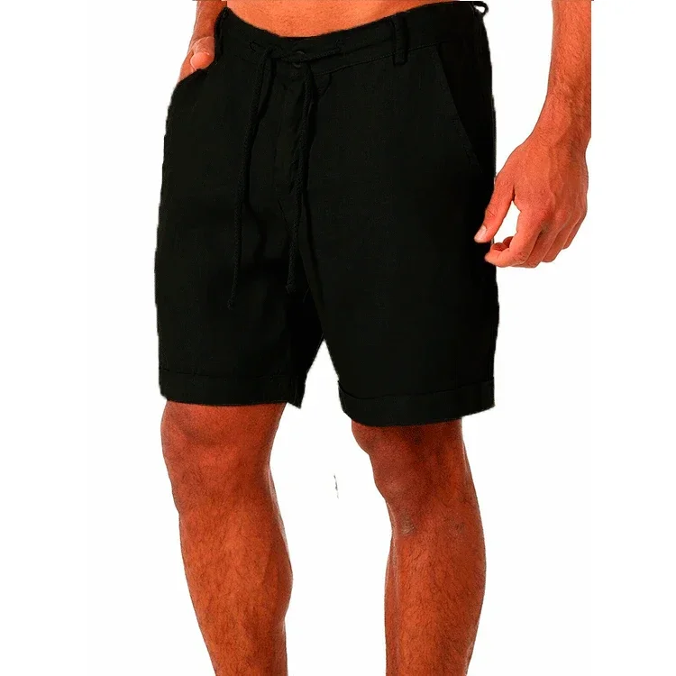 Men's Linen Casual Breathable Joggers Pants Fashion Short Trousers Street Pants Men Clothing