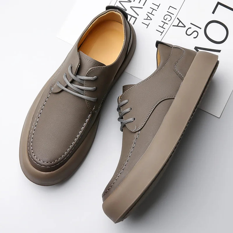 Men's retro handmade leather casual lace-up shoes, non-slip sole, classic stitching, comfortable, slip-on, spring and summer, work